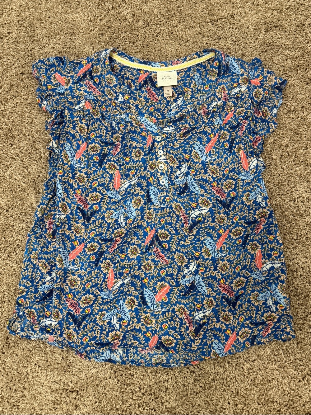 Blue Patterned Short Sleeve Blouse